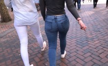 Sexy girl in jeans loves to walk around and jiggle her hot