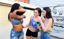 Kinky Babes Get Payed For Flashing Their Boobs Outdoors
