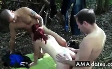 Stranger join fuck slut girl in woods