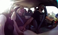 Blonde gets fingered till cum in the car