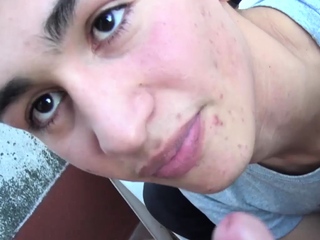 Latino twink blows studs big cock outdoors for money