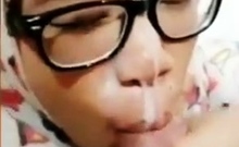 SandpDecent - Tudung Virgin Uni Student Nerd Cum on Face