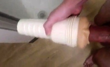 Teasing my big cock with fleshlight and cock ring.