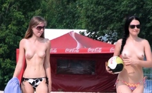 Dashing young nudist chicks have fun at the beach