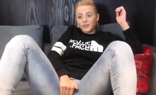 Blonde teen in solo action with her pussy