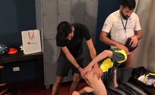 Skinny twink get assdestroyed by 2 DILFs