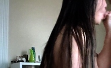 Small tit GF gives POV blowjob on my denim