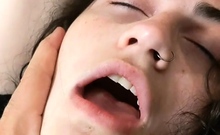 Skinny amateur sucks cock and fingers herself in pov scene