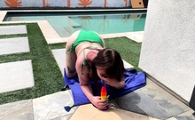 Small tit brunette gives a POV blowjob