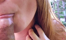 Blonde teen gives handjob and blowjob