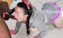 Brunette Slut Gives Blowjob To Big Cock Outdoors