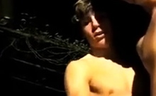 Twink Gets A Helping Hand From His Buddy Outdoors